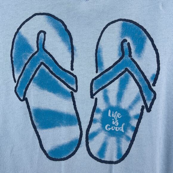 LIFE IS GOOD Top Womens M Flip Flop Sandals Beach Classic Fit Short Sleeve Blue - Picture 7 of 14